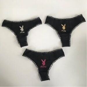 Playboy black set of 3 thong underwear lingerie